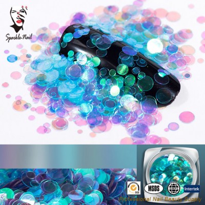 Wholesale high quality Super Shining Glitter Flakes Mixture Color Circle Nail Art Sticker Decals 3D Nail Decoration